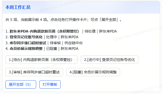 本周工作汇总卡片截图